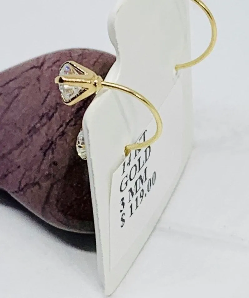 14k Solid Gold Telephone Earrings  3mm CZ  - Image 3