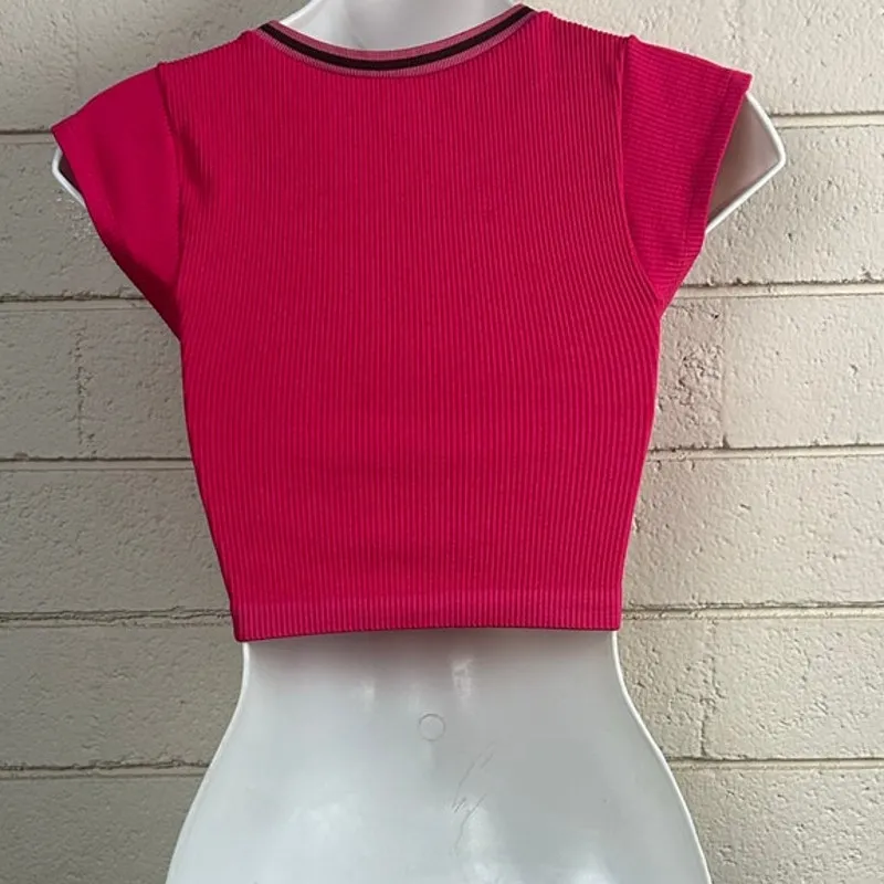 Urban Outfitters Out From Under Go For Gold Hot Pink Cropped Tee size XS/S - Image 5