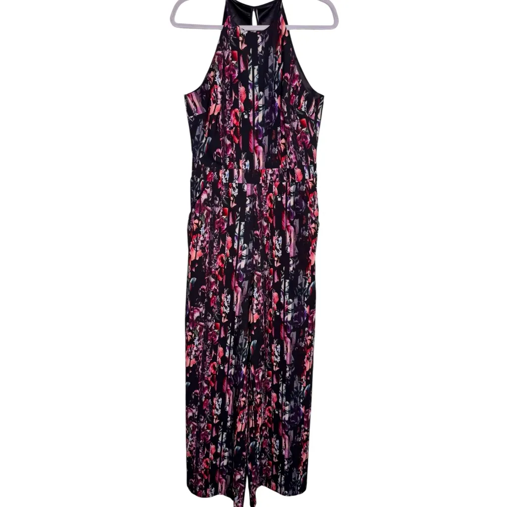 BEBE Black Floral Womans 10 Halter Wide Leg Jumpsuit In Multicolor - Image 3
