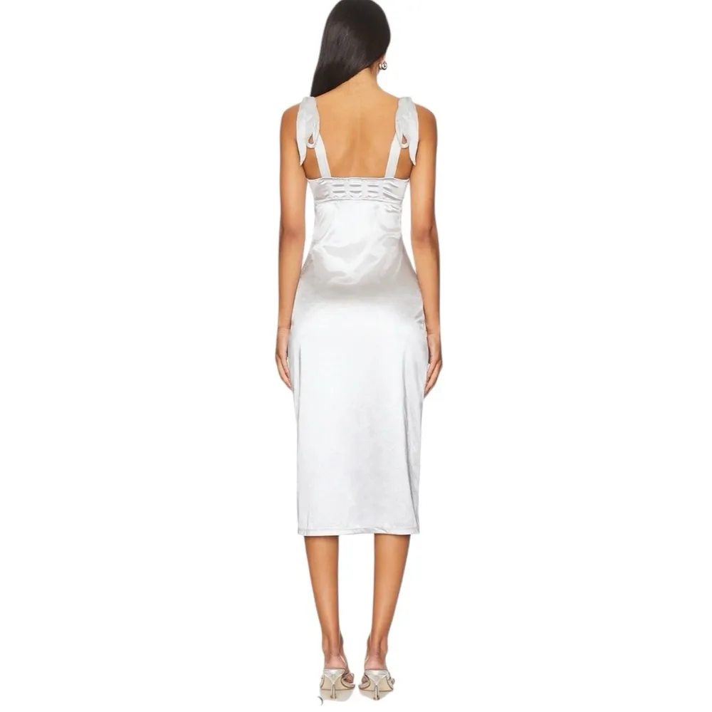 Free People- Casino Got Glam Midi Dress in Silver Elegant White Midi Dress - Image 3