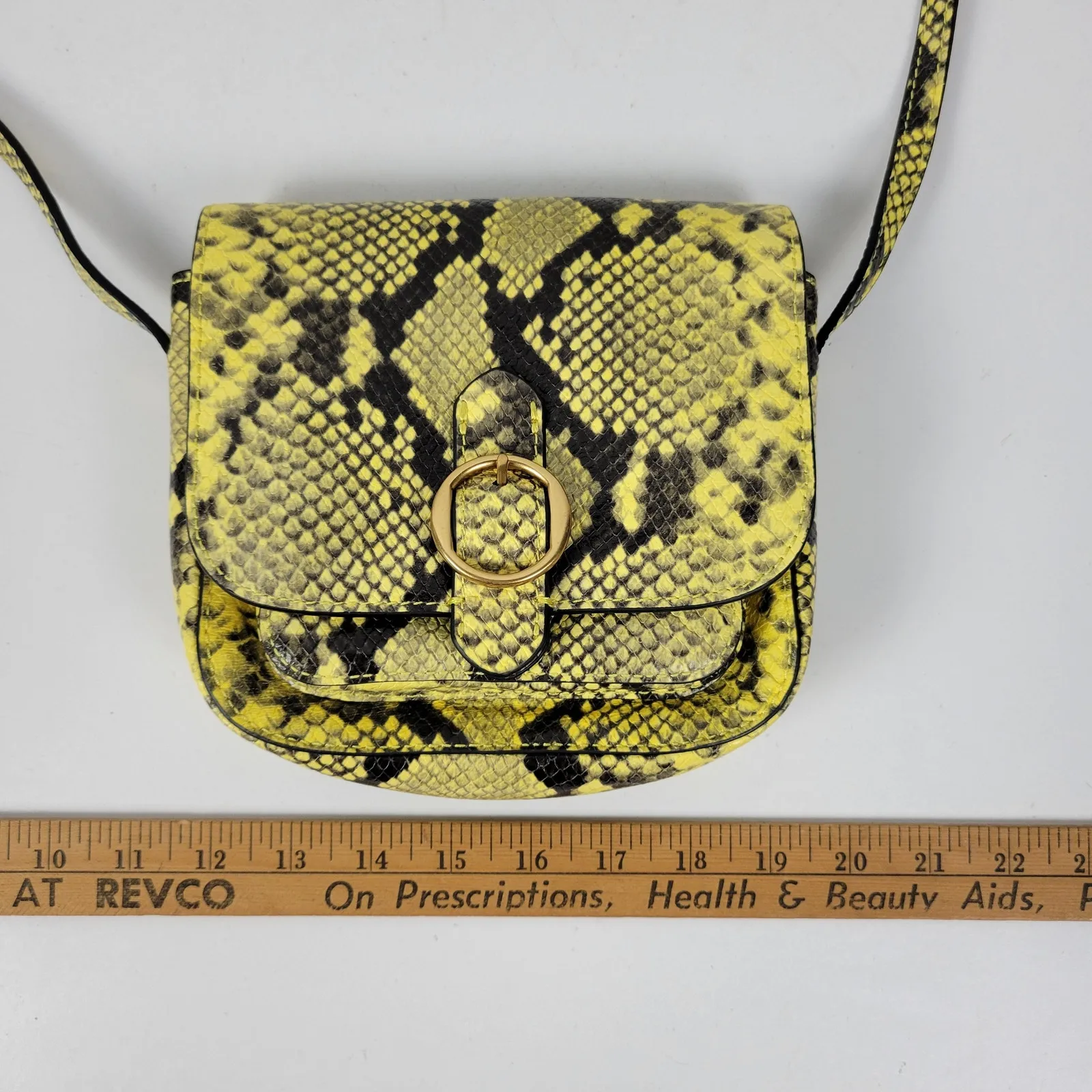 Banana‎ Republic Womens Saddle Crossbody Yellow Goat Leather Snakeskin Embossed - Image 7