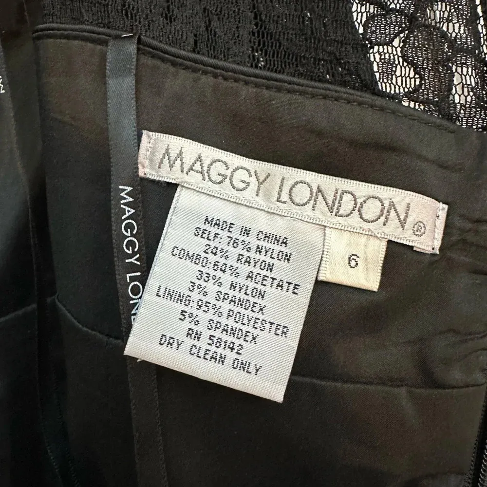 Maggy London Classic Whimsigoth Formal Black Lace Stretch Satin Dress Size 6 S - Image 9