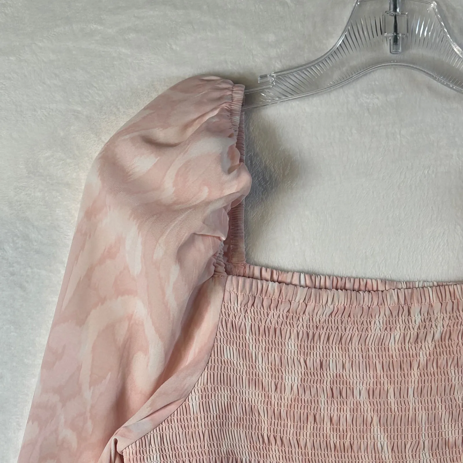 Halogen Pink Abstract Print Smocked Square Neck Long Sleeve Top Women's Medium - Image 6