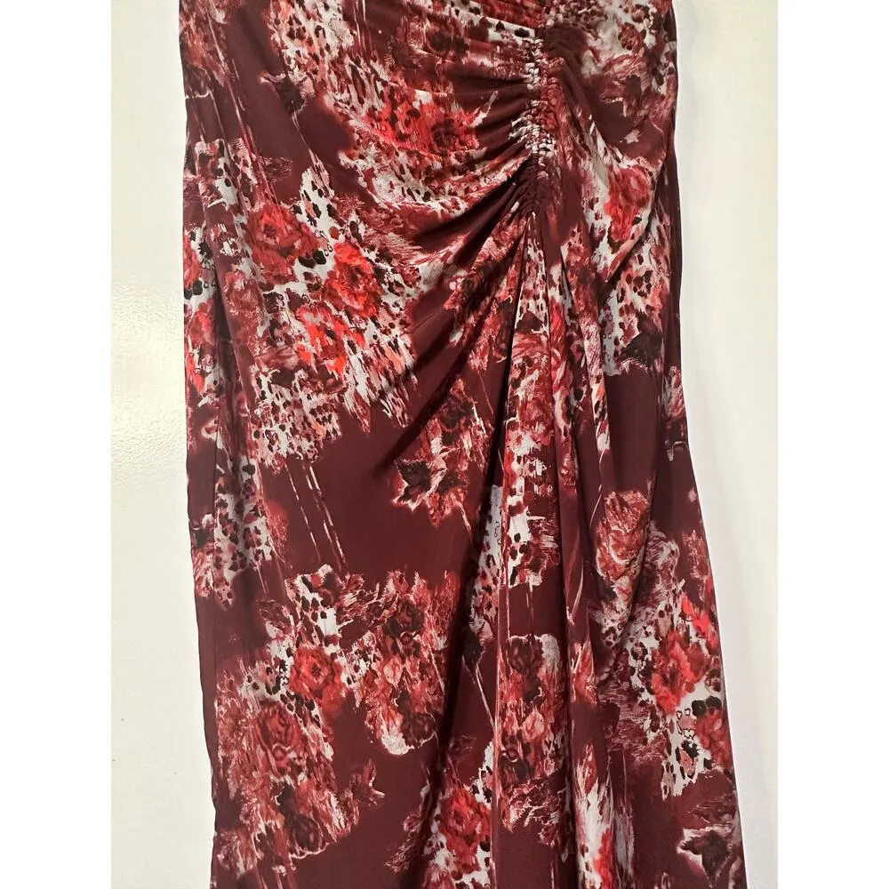IRO Paris Alise Abstract Burgundy Print Draped Midi Skirt Size 34 Small NWT - Image 5