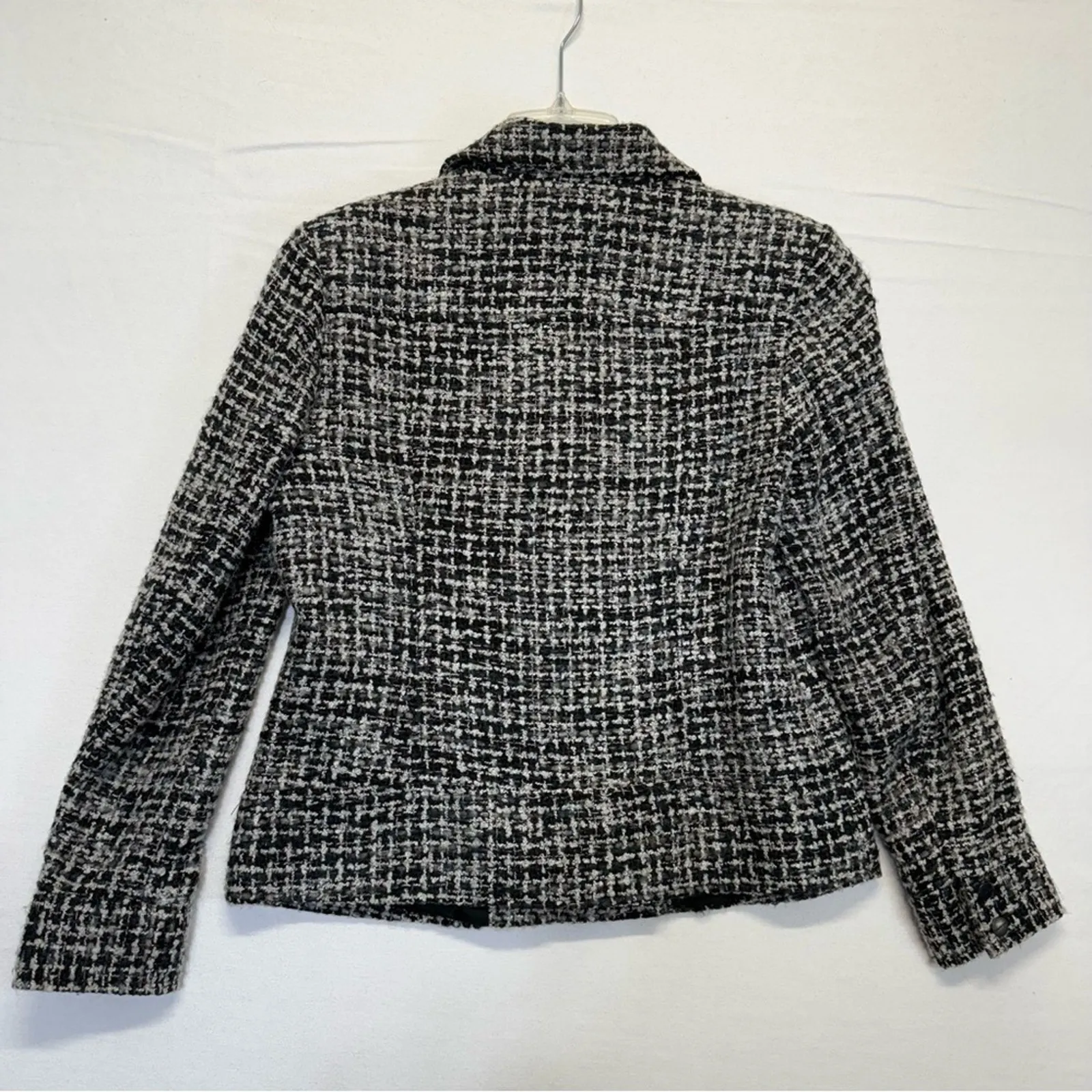 Coldwater Creek Moto Blazer Jacket Black White Wool Mohair Women’s 10 Petite - Image 5