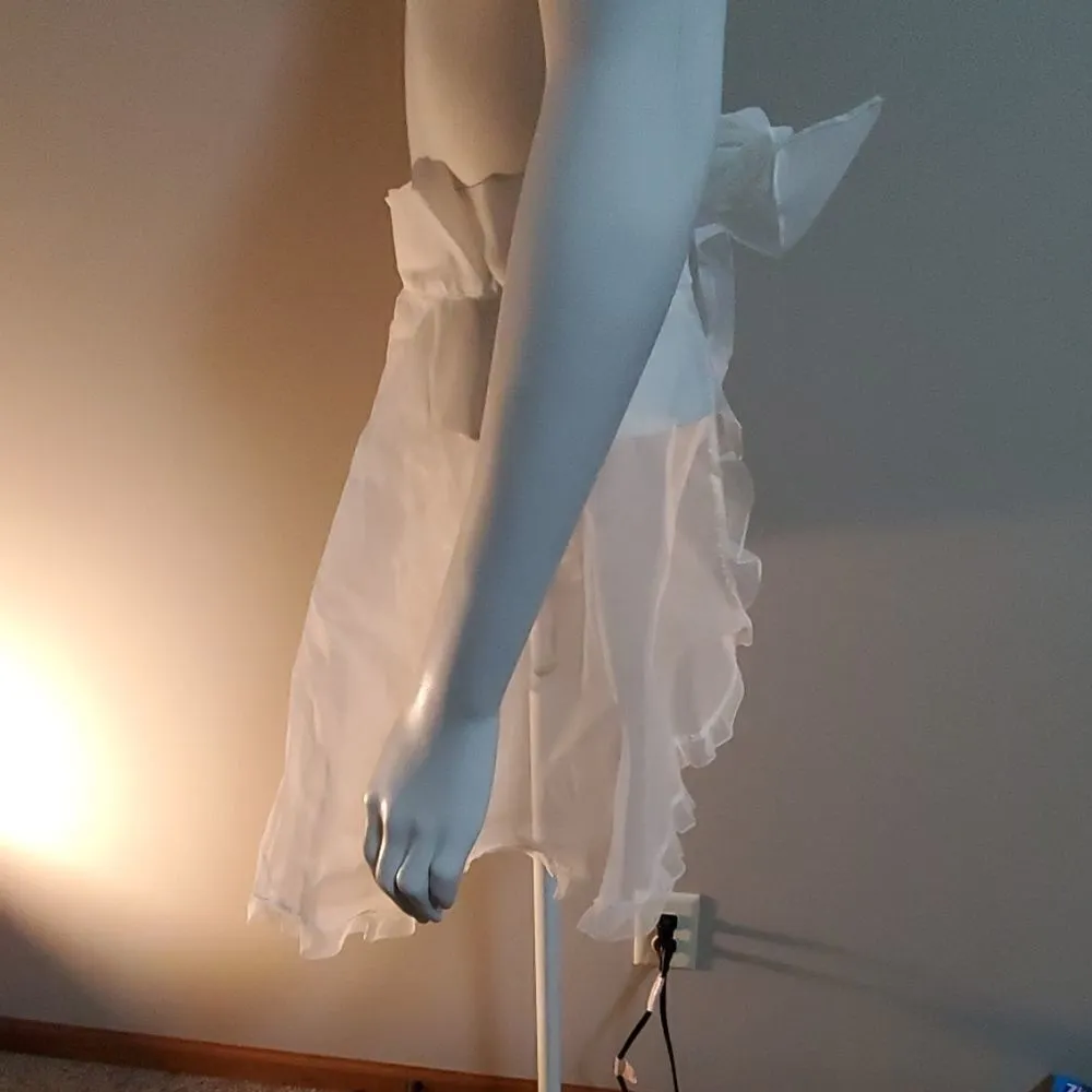 White Sheer Apron with Ruffles at the Bottom - Image 3