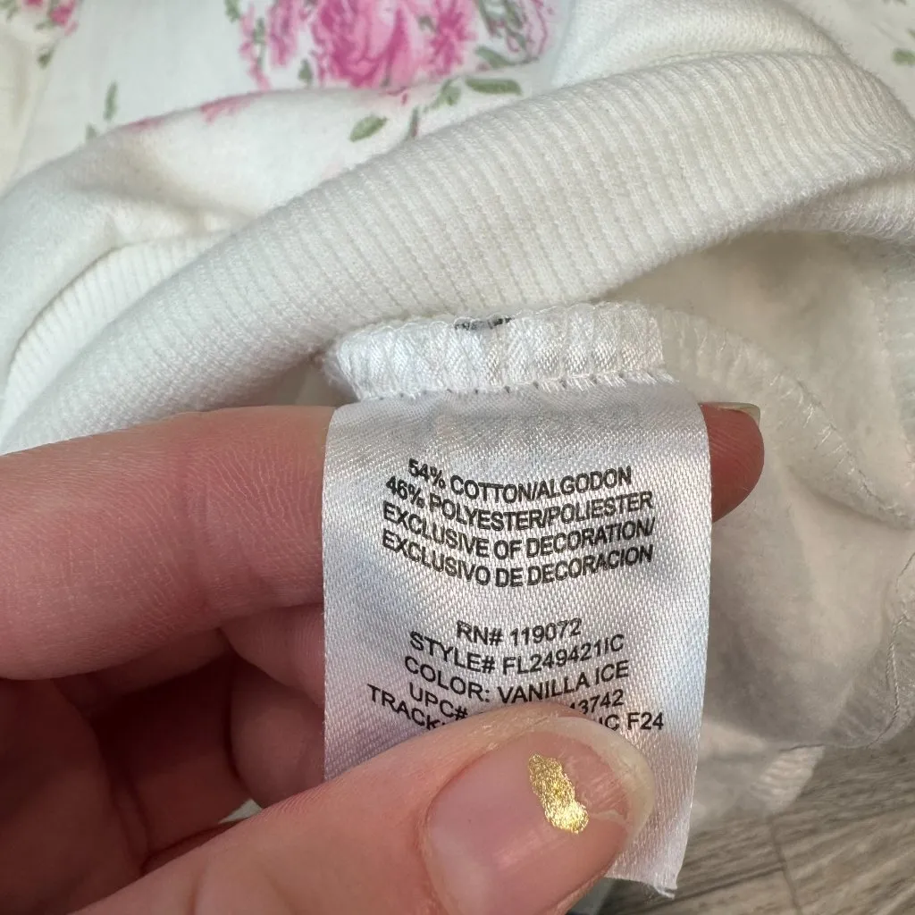 Treasures Shabby Chic cottagecore floral long sleeve pull over crop small D49 White - Image 5