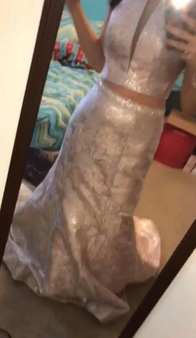 Pink/Silver  Two Piece Prom Dress - Image 2