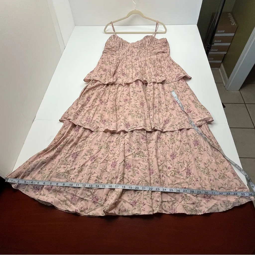 Lulus Pink Floral Bustier Corset Pleated Tiered‎ Chiffon Midi Dress XL *FLAWED - Image 11