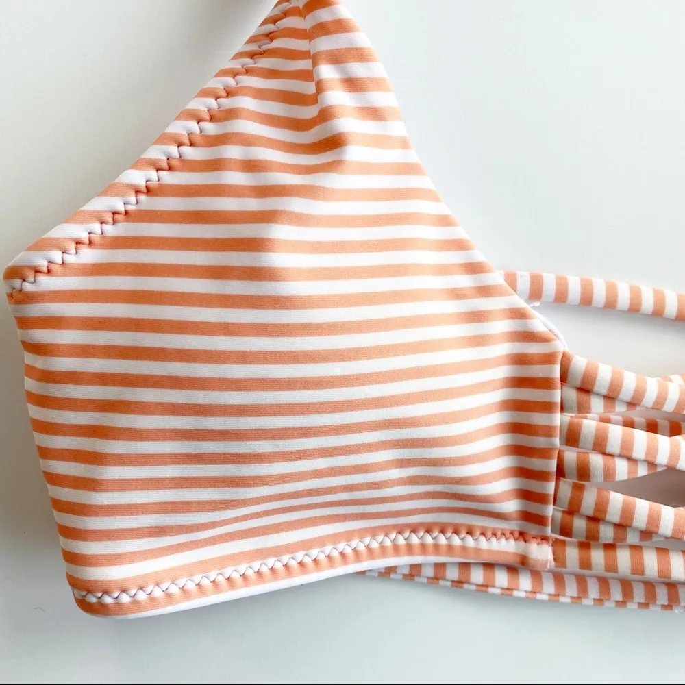 Orange and White Stripe Strappy Back String Bikini Top Size Small - Image 3