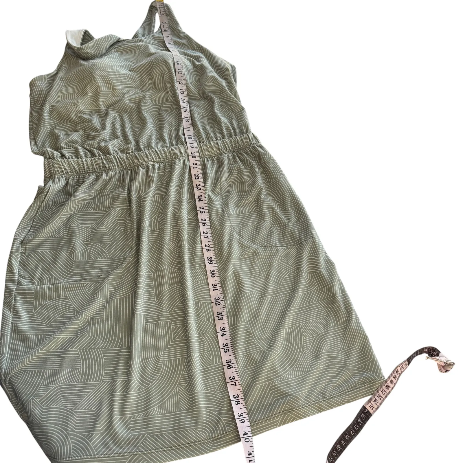 Prana Kamen Dress Green Striped Sleeveless Tank Racerback Stretchy Dress Large L - Image 14