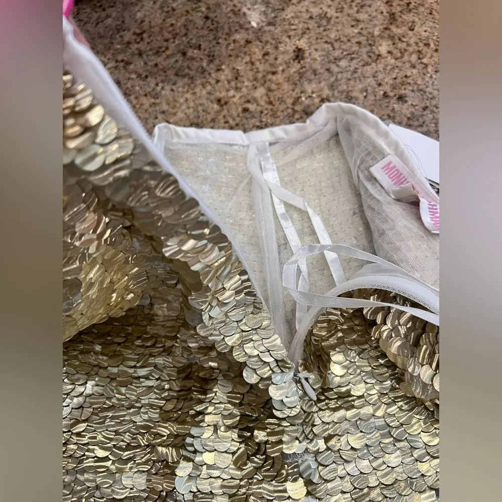 Monique Leshman Lolita Mini Skirt Size Small NWT Gold Sequin Hidden side zipper - Image 7