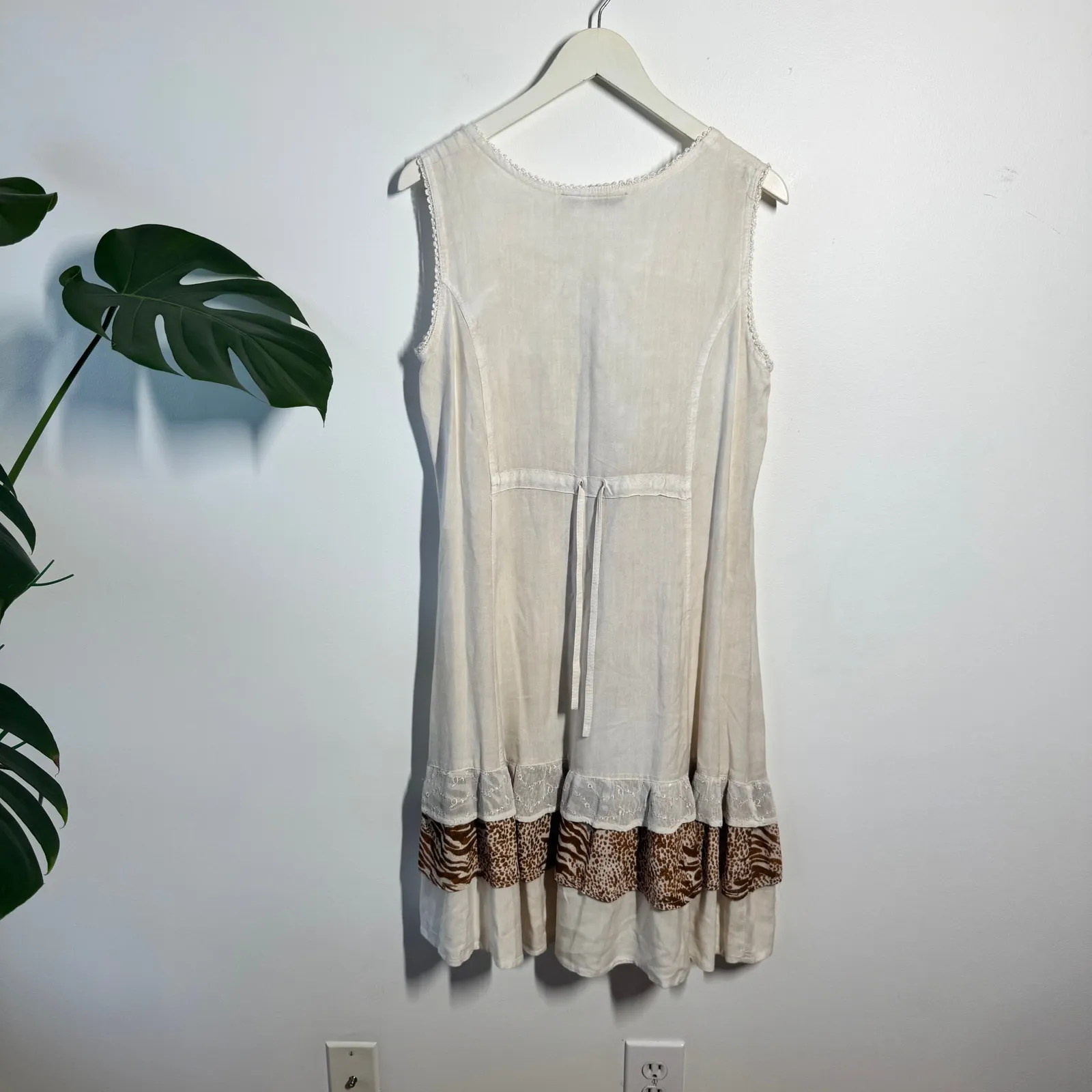 Raya Sun Dress Women S Cream Animal Print Button Down Tiered Embroidery Boho - Image 2