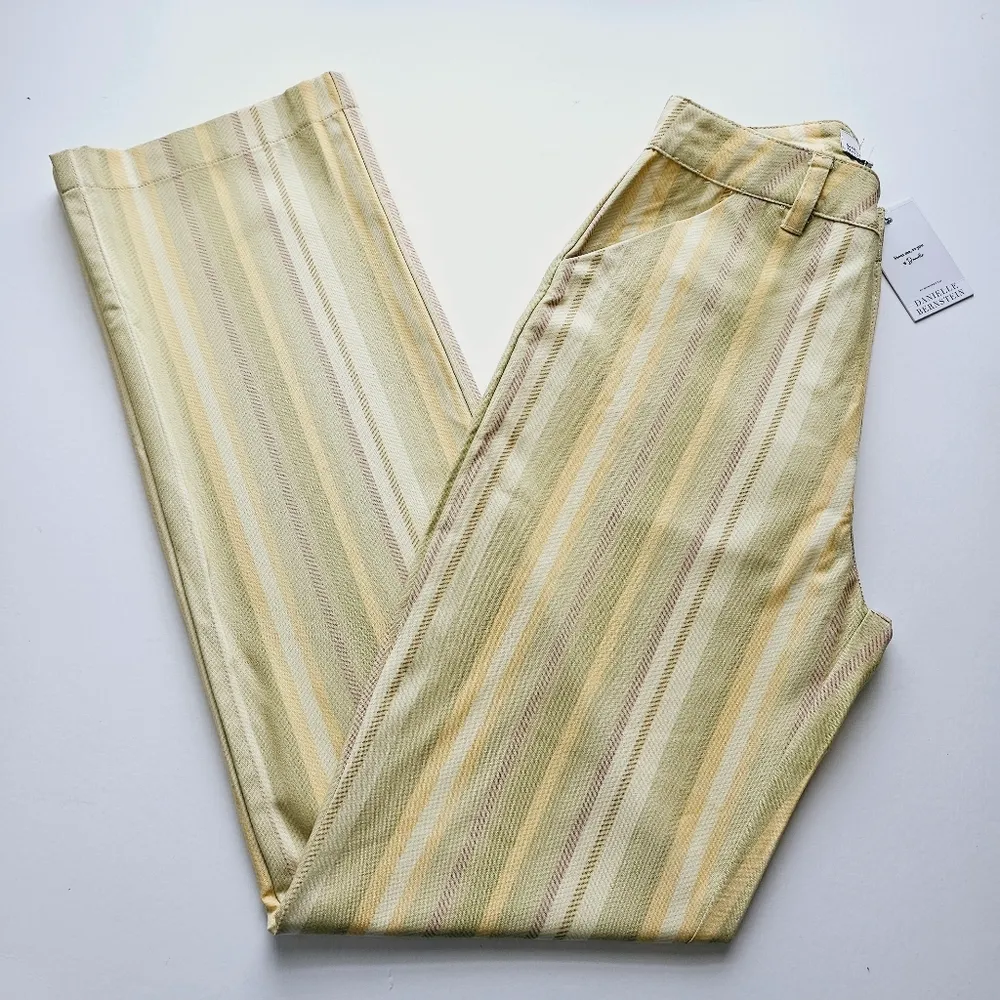 Danielle Bernstein Celedon & Jade Striped Classic Trousers Size 0 - Image 3