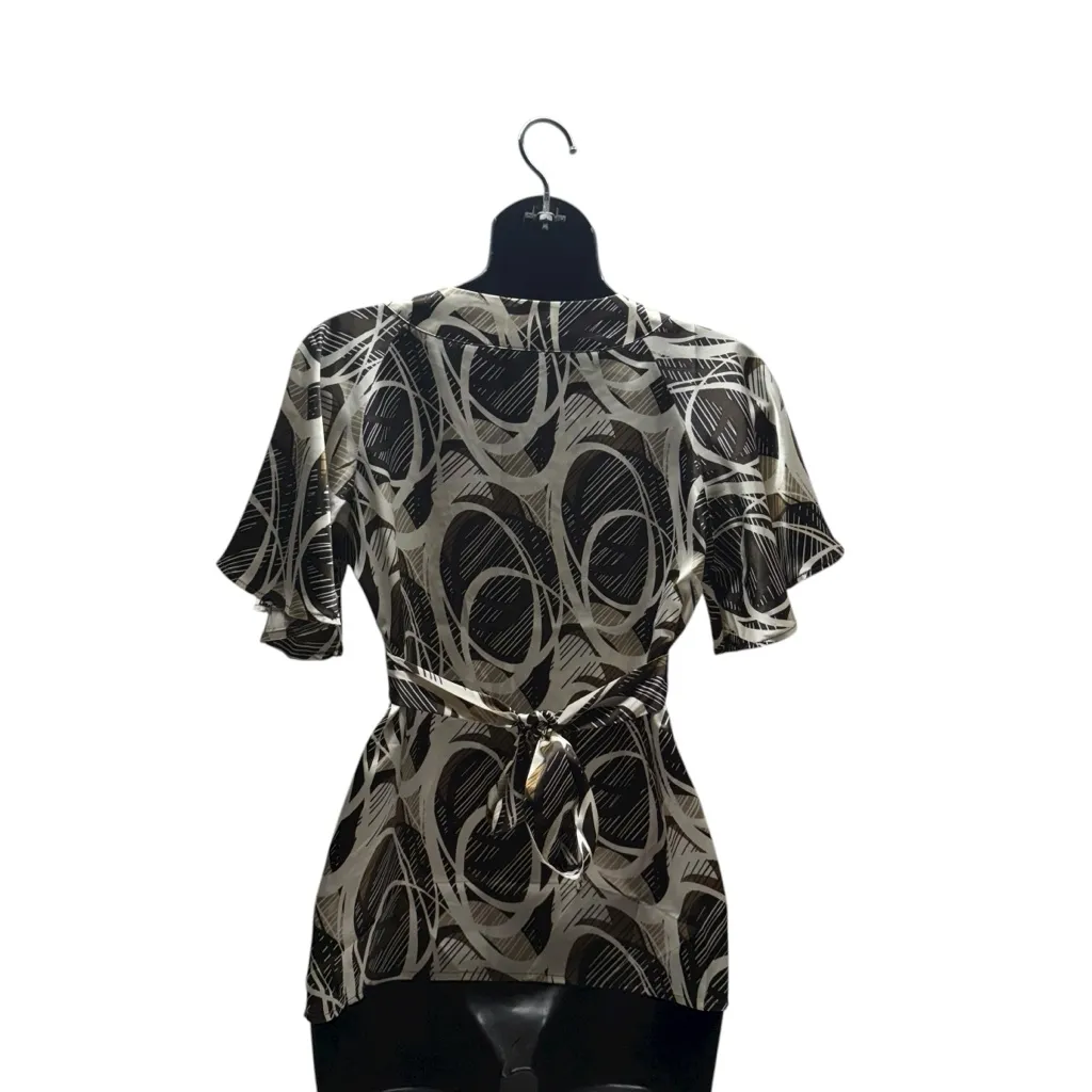 Y2K Satin Silk Tie Back Butterfly Sleeved Pattern Top New York & Company Brown Size XS - Image 5