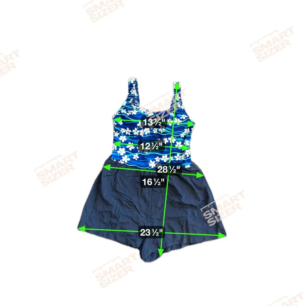 White Sand One Piece Swim Suit with Shorts Floral Modest Size 12 Blue - Image 6