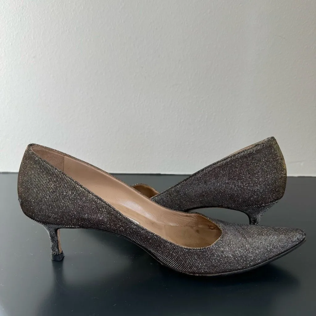 Manolo Blahnik Lurex Glitter Gold Metallic Pointed Kitten Heel Size 40 9.5 Party - Image 9