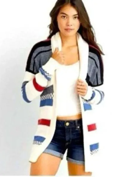 American Eagle AEO Cardigan Sweater Size Small S Striped Shawl Collar Knit Open - Image 2
