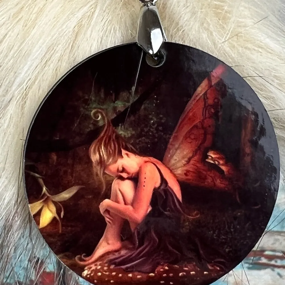 Fairy Pixie Round Keychain Purse Backpack Accessory With Faux Fur Pom Pom New - Image 2
