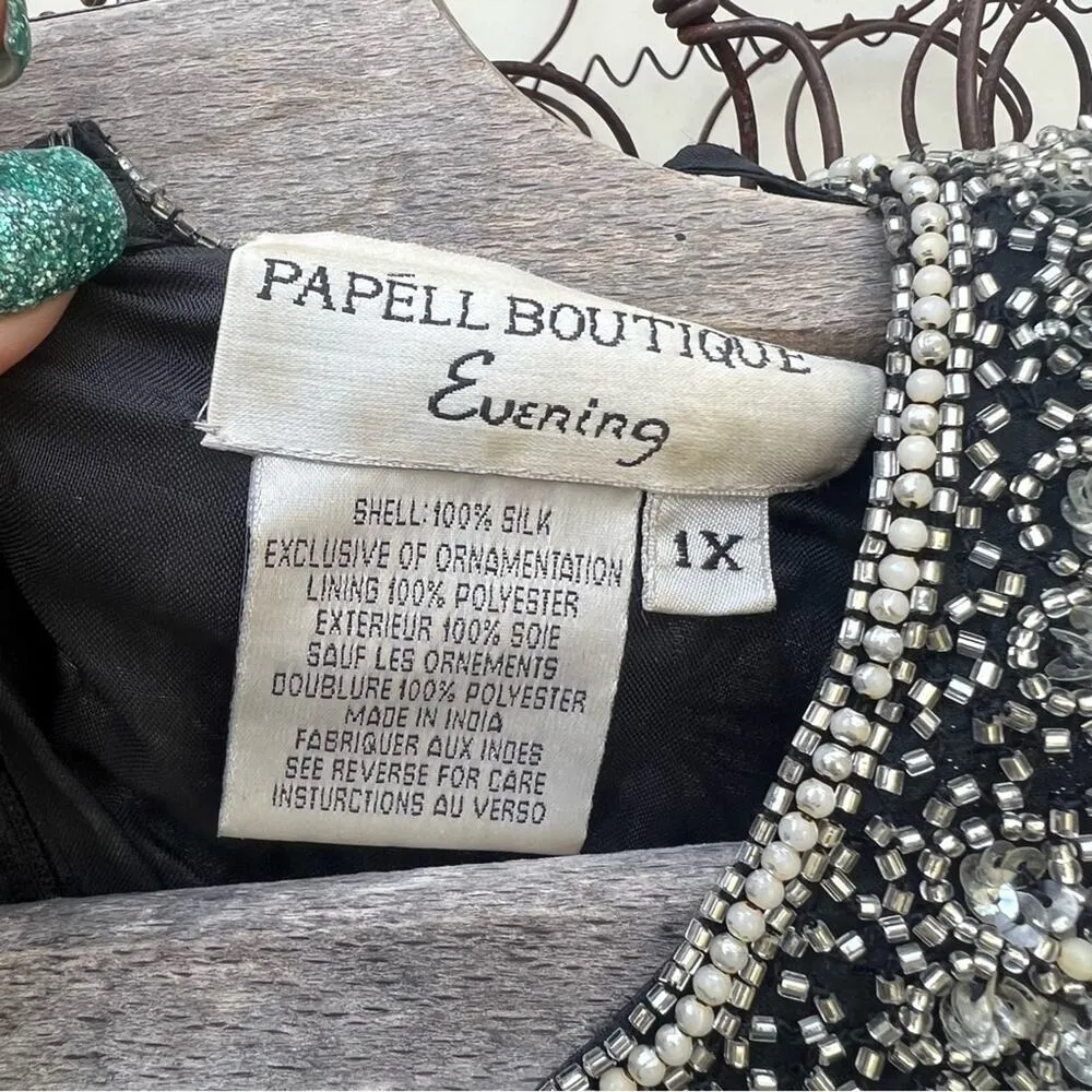 Vintage Adrianna Papell Boutique Evening Black Silk Beaded Daisy Floral Blouse - Image 5