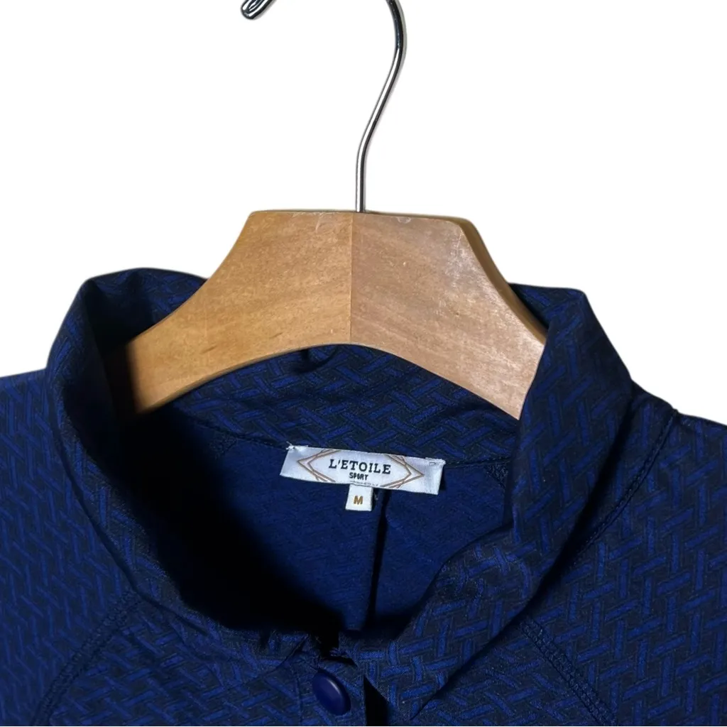 L’ETOILE Easy Breezy Polo Navy Blue Printed Top Size M - Image 5