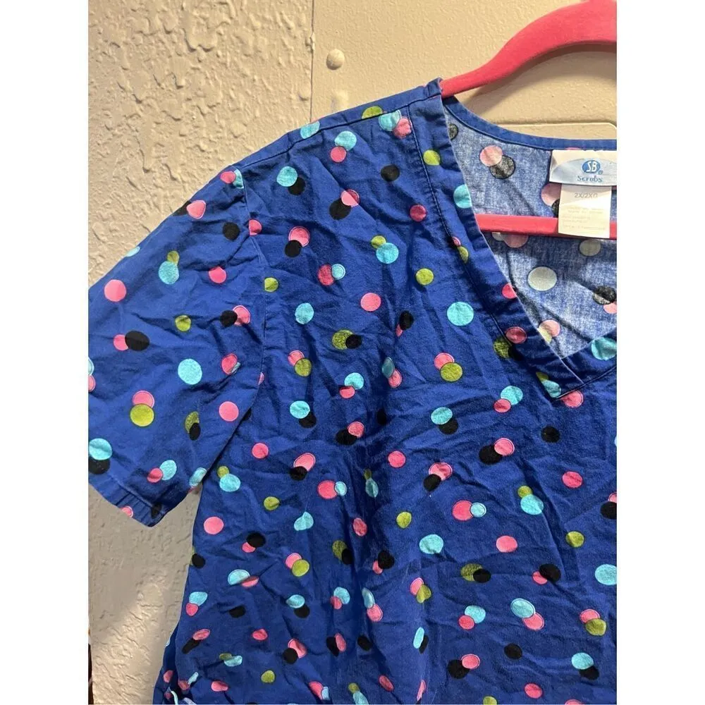 SB Scrubs Blue With Polka Dots Scrub Top Woman’s Size 2X - Image 5