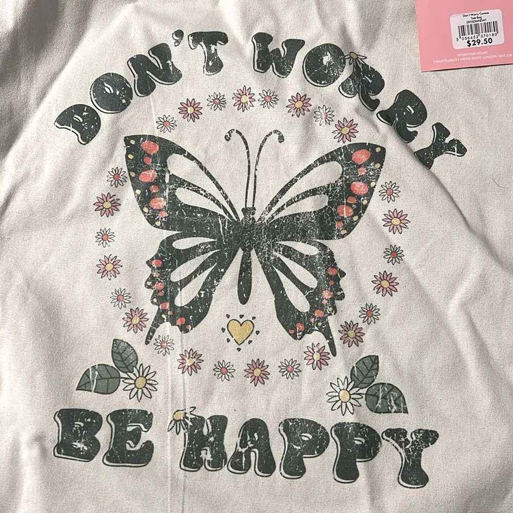 Skinnydip London “DON’T WORRY BE HAPPY” Canvas Medium Tote Bag, New w/Tag - Image 6