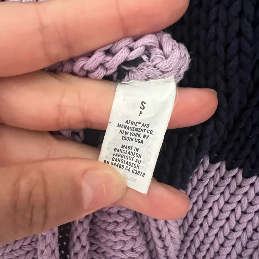 AERIE Striped Knit Purple Blue Crew Neck Cropped Sweater Sz S - Image 4