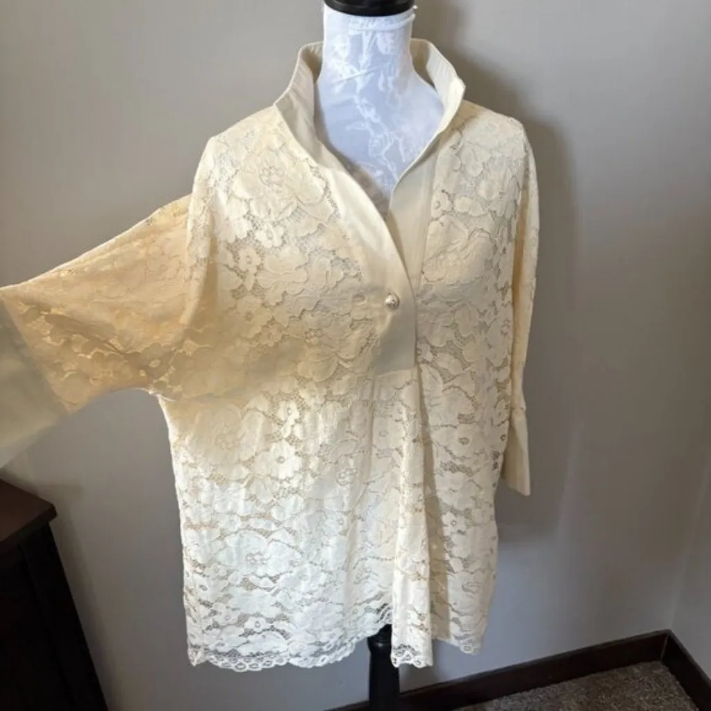 Tuckernuck Willow Collared Blouse Lace Ivory Womens Long Sleeve Large - Image 7