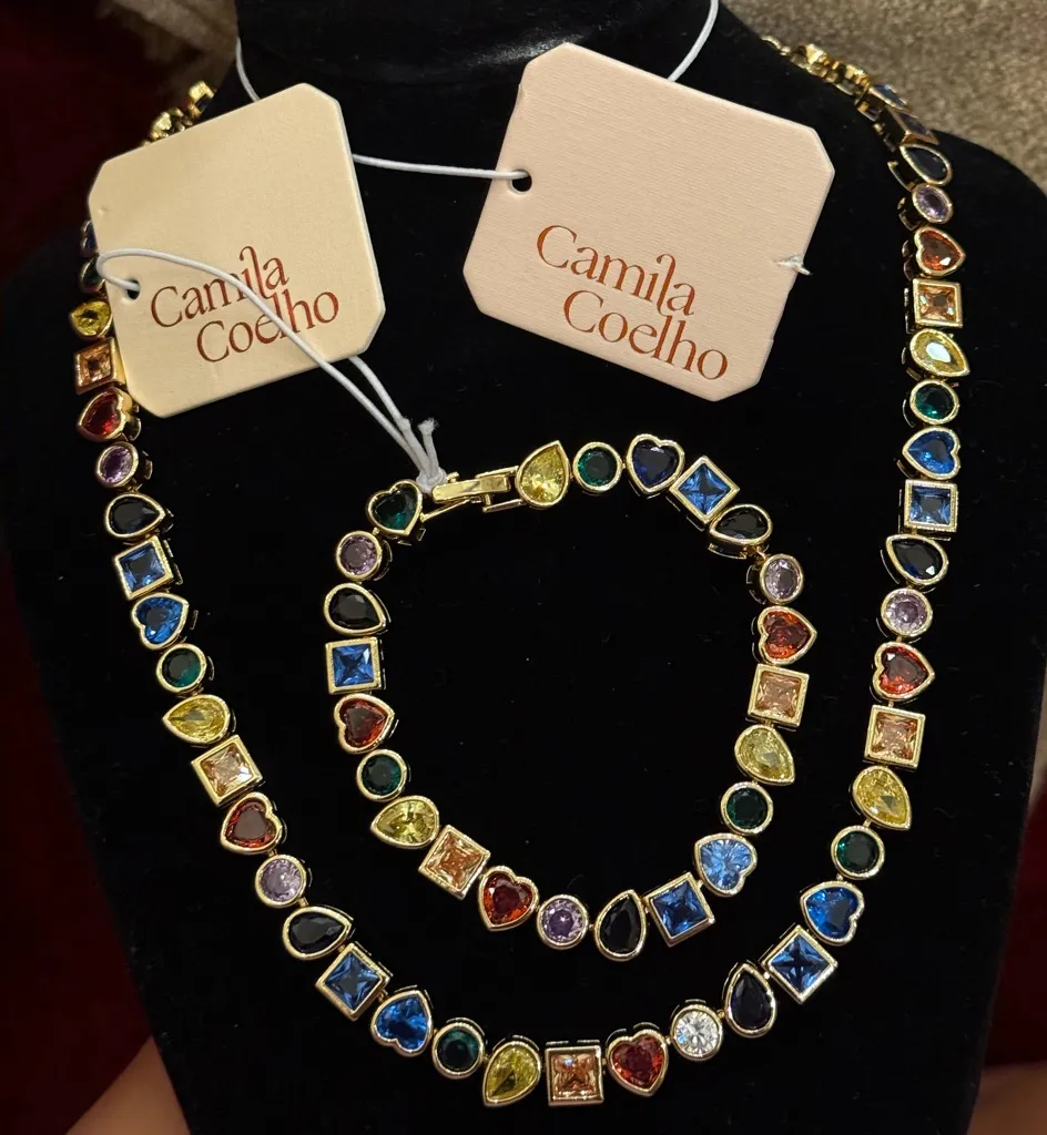 Camila Coelho Gemstone Jewel Bejeweled Multicolor Rainbow Necklace & Bracelet - Image 1