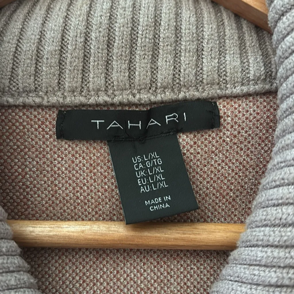 Tahari Rust/Grey Oversized Full Zip Plaid Poncho Sweater Size L/XL - Image 3