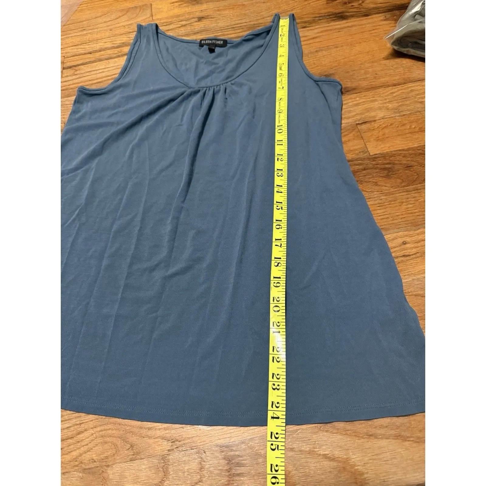 Eileen Fisher Silk Georgette Crepe Ballet Neck Tank Pleated Alpine Blue Size XS - Image 9