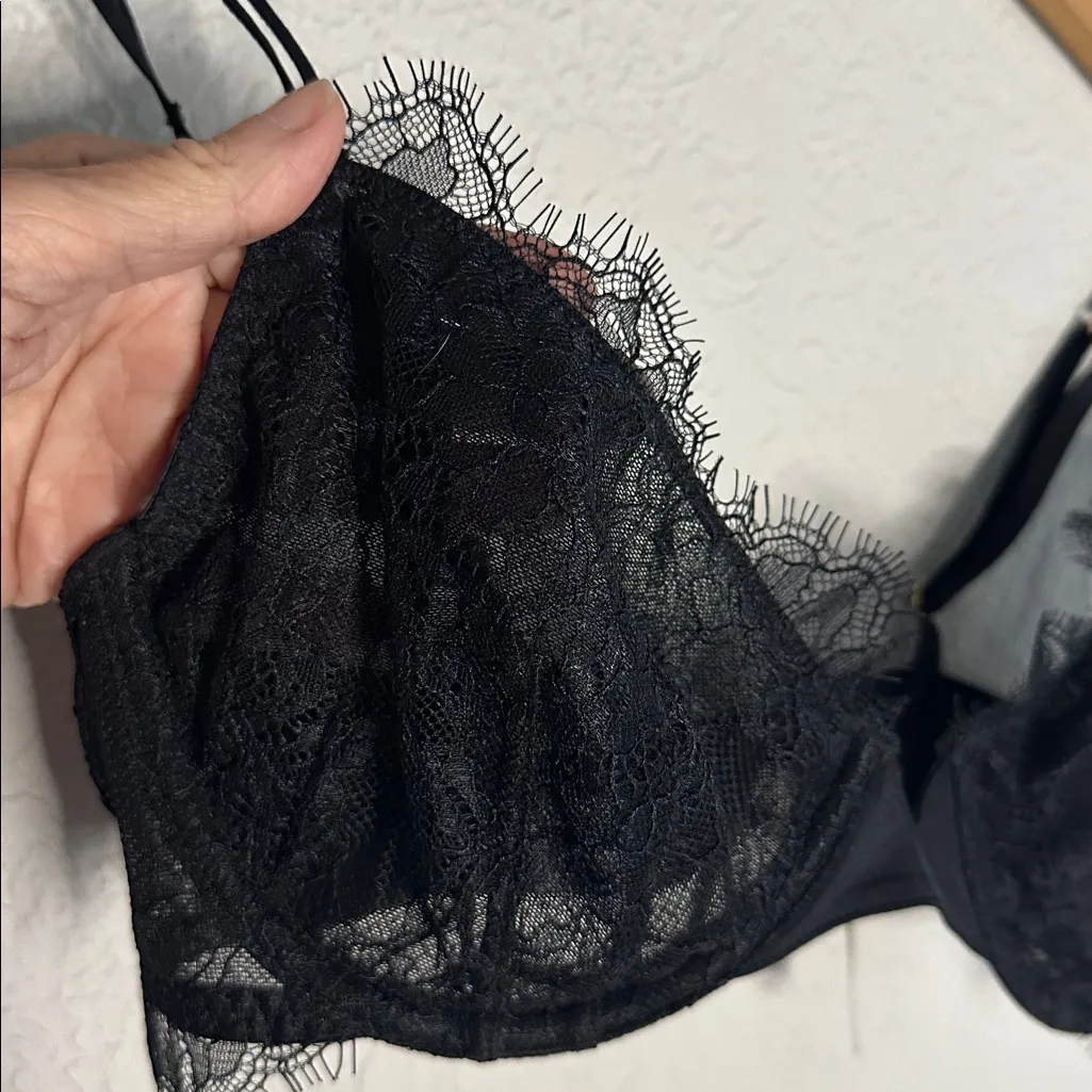 Intimately Free People Black Lace Bra 34C Double Strap Underwire Semi Sheer Sexy Size undefined - Image 2