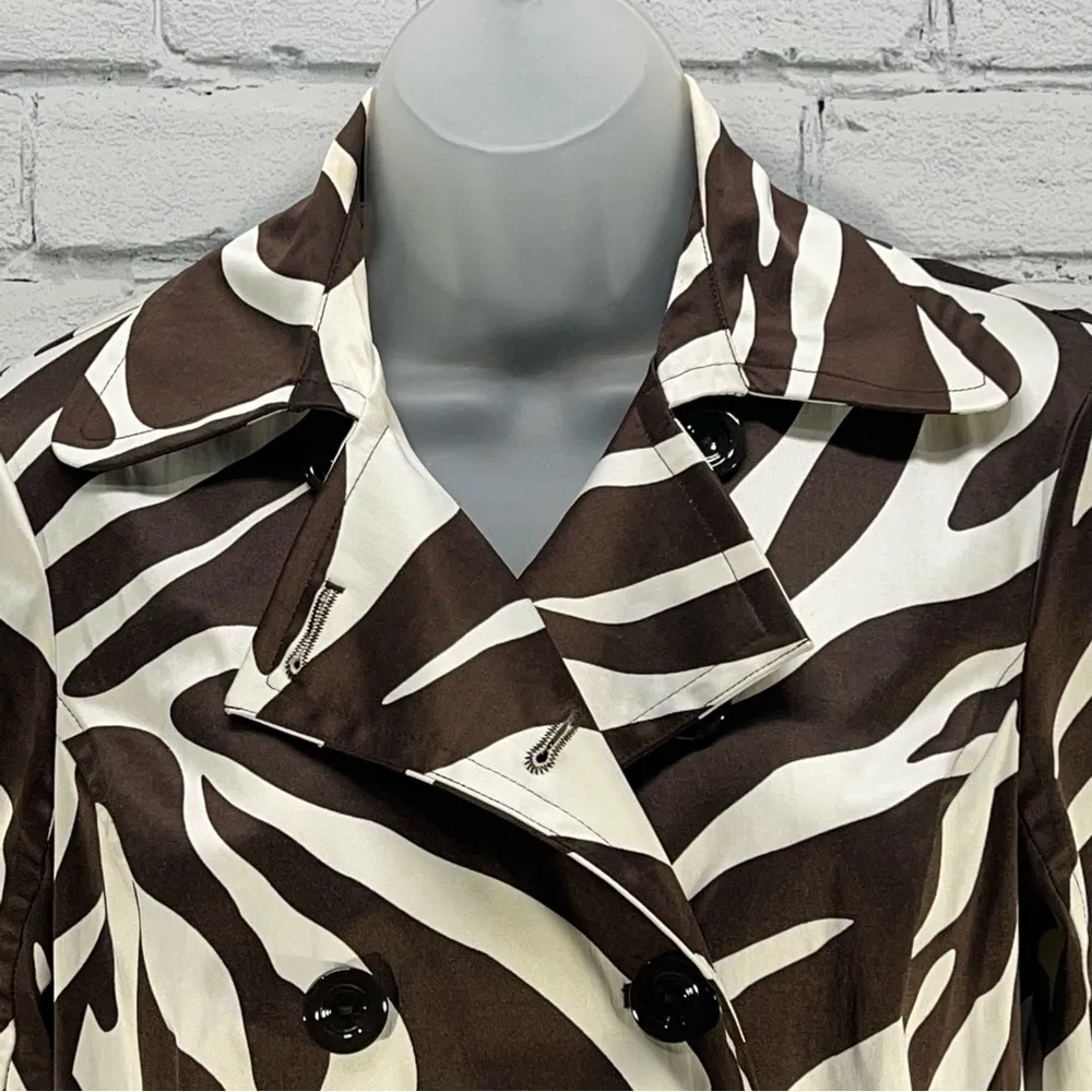 IZ Byer Women’s Brown Zebra Trench Coat Size M - Image 4