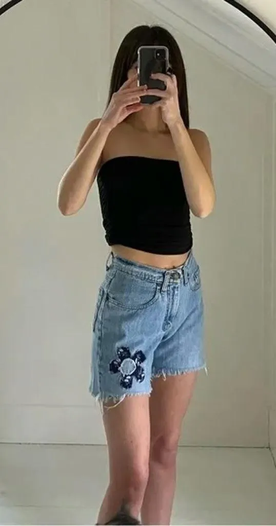 555 Student Vintage ‘91 The Big Jean Reworked Patchwork Denim Shorts - Image 2