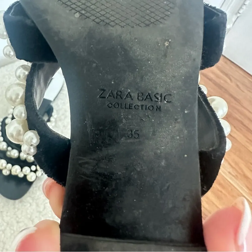 Zara Black and White Pearl Sandals - Image 4