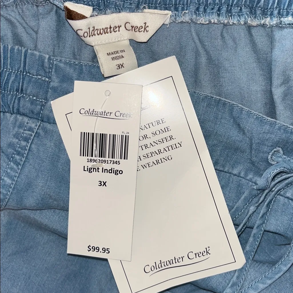 Coldwater Creek NWT Size 3X Indigo Blue Chambray Lace Trim Midi Denim Jean Skirt - Image 4