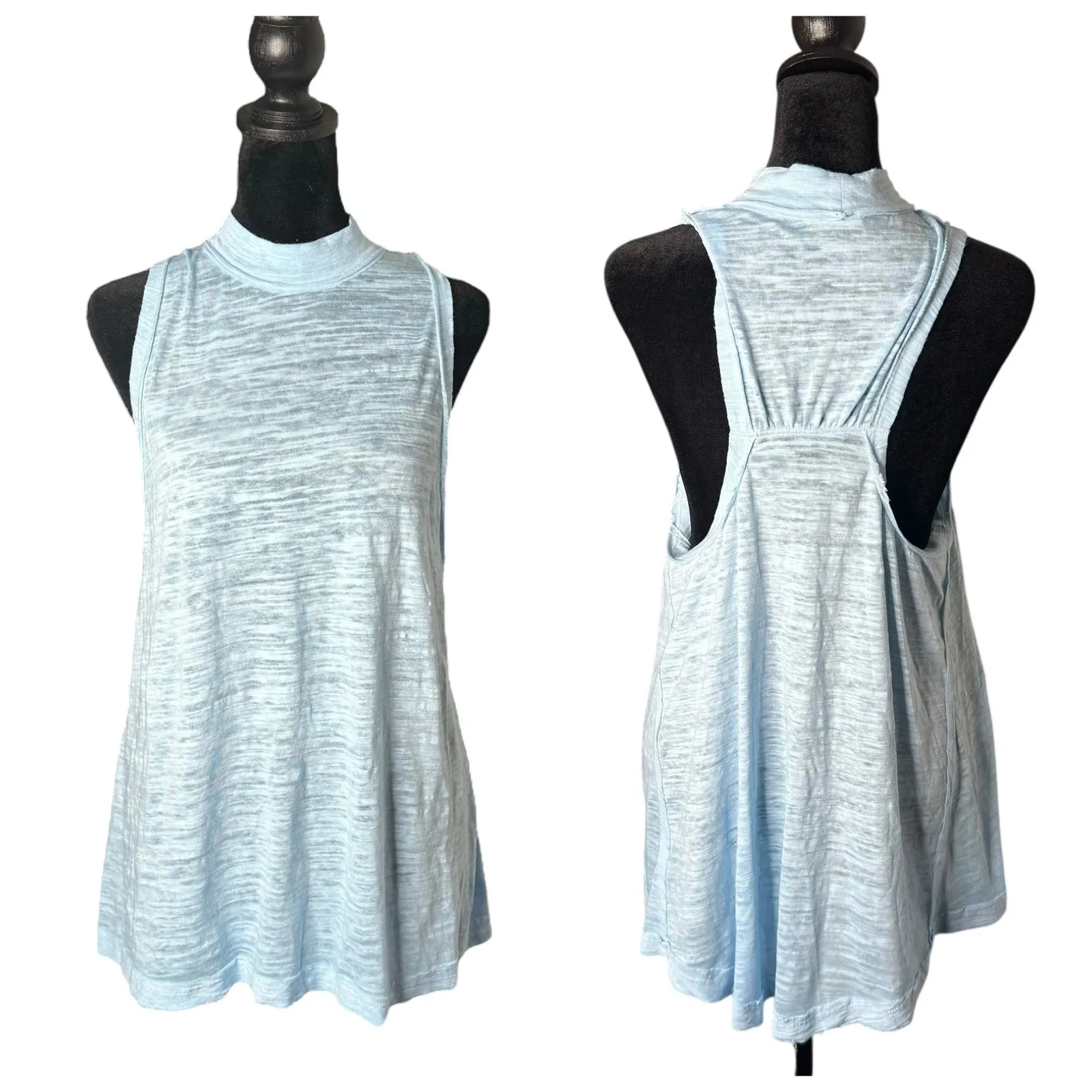 We‎ The Free Mock Neck Flowy Top Womens S Blue Lightweight Slub Vacation Beach - Image 2