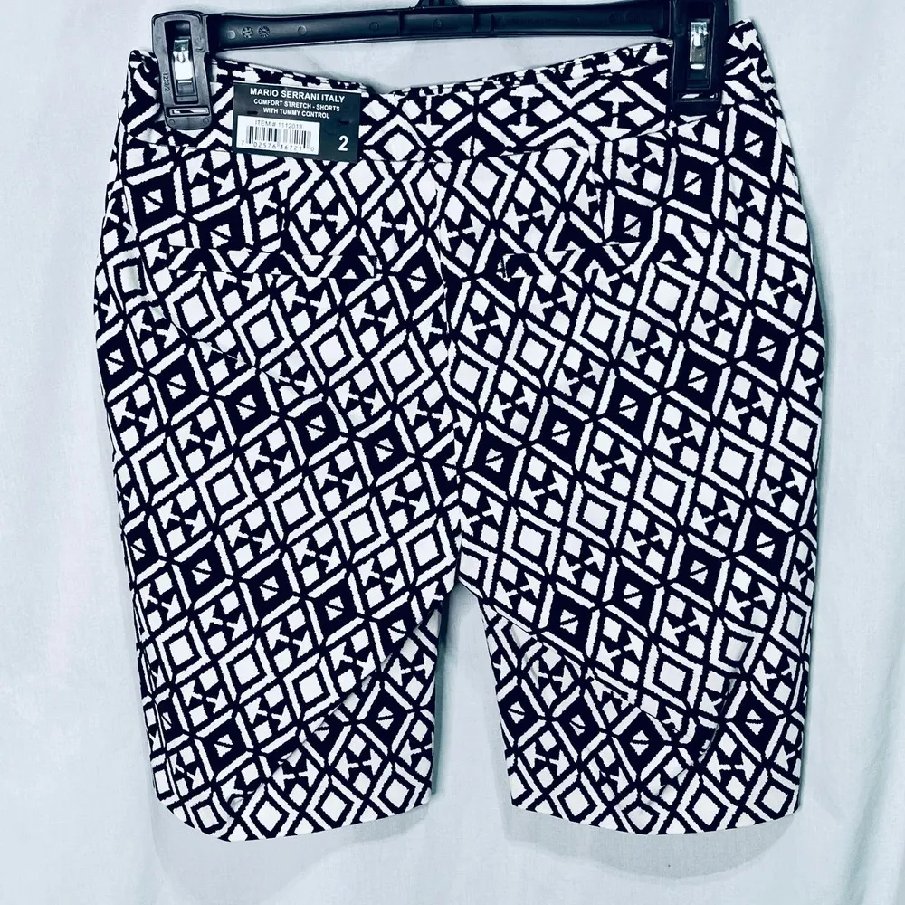 Mario Serrani  Shorts Black White Print Bermuda New 2 - Image 2