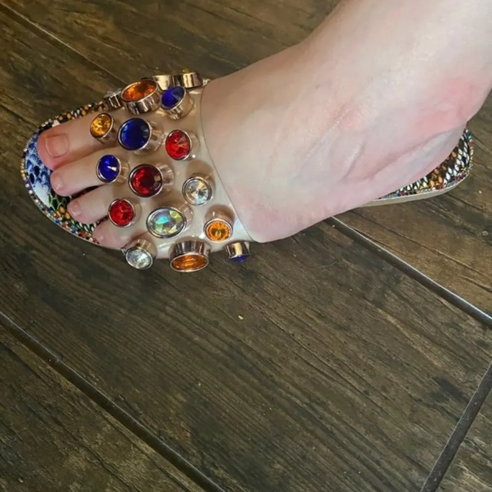 Embellished Luxe Rhinestones Slide Sandals Size: 8 NEW Blue - Image 3