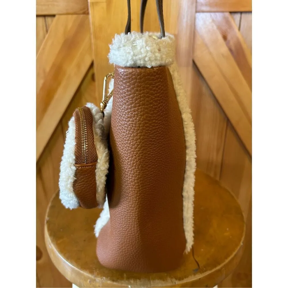 ANNE Klein Women Camel color Faux leather Faux Shearing Small Totes Bag handbag - Image 6