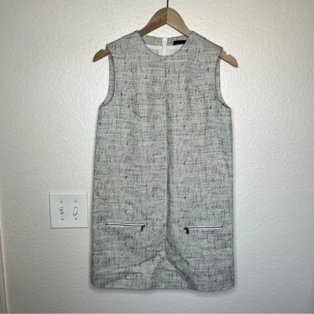 Jenni Kayne micro tweed lined sleeveless above knee business sheath dress small Gray - Image 3