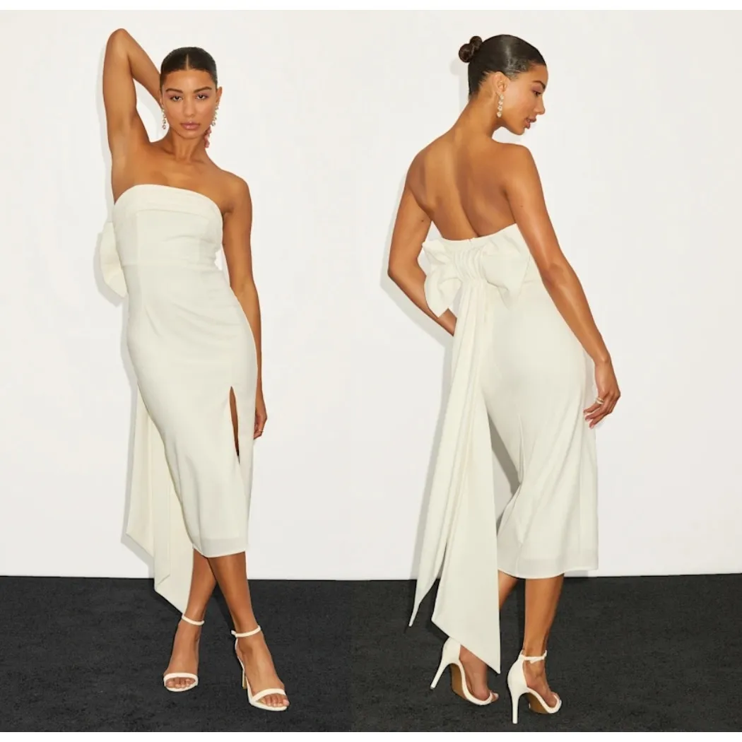 NWT Lulus Fabulous Phenomenon White Strapless Bow Midi Dress Gala Banquet Size M - Image 2