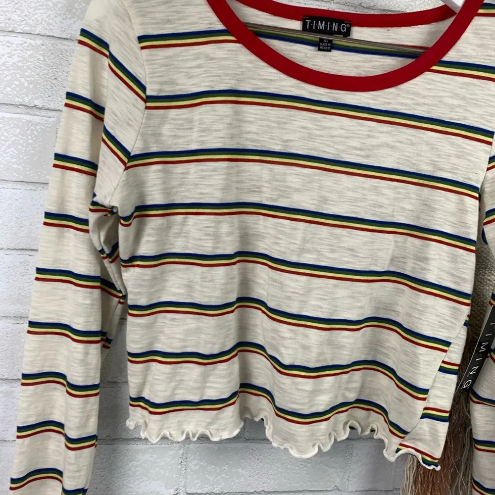 Timing Retro Striped Hippy Ruffle Hem Crop Top - Image 4