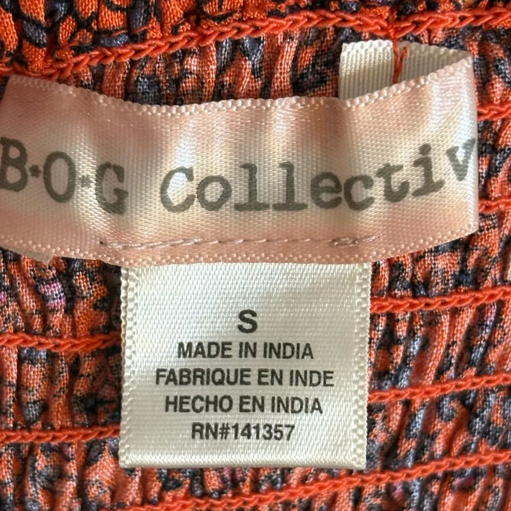 BOG Collective Women’s Cropped Red Floral Cinch Smocked Tank Top, Size Small - Image 4