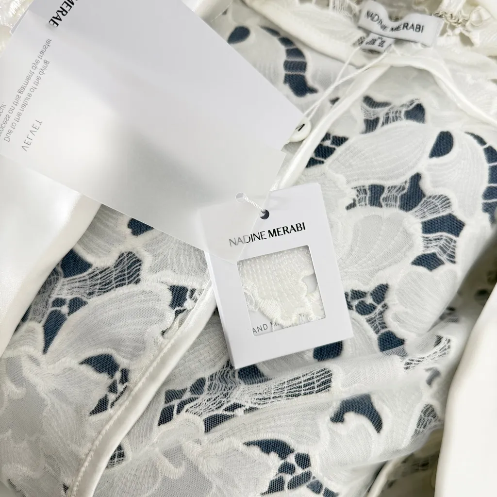 Nadine Merabi Velvet Lace Blazer White Size 12 - Image 12