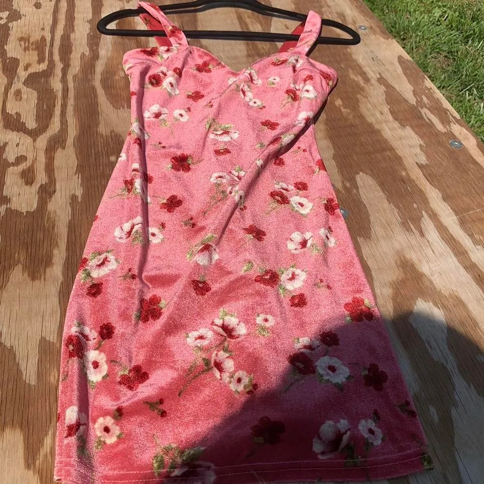Pink velvet floral dress from‎ forever 21 Preppy y2k - Image 7
