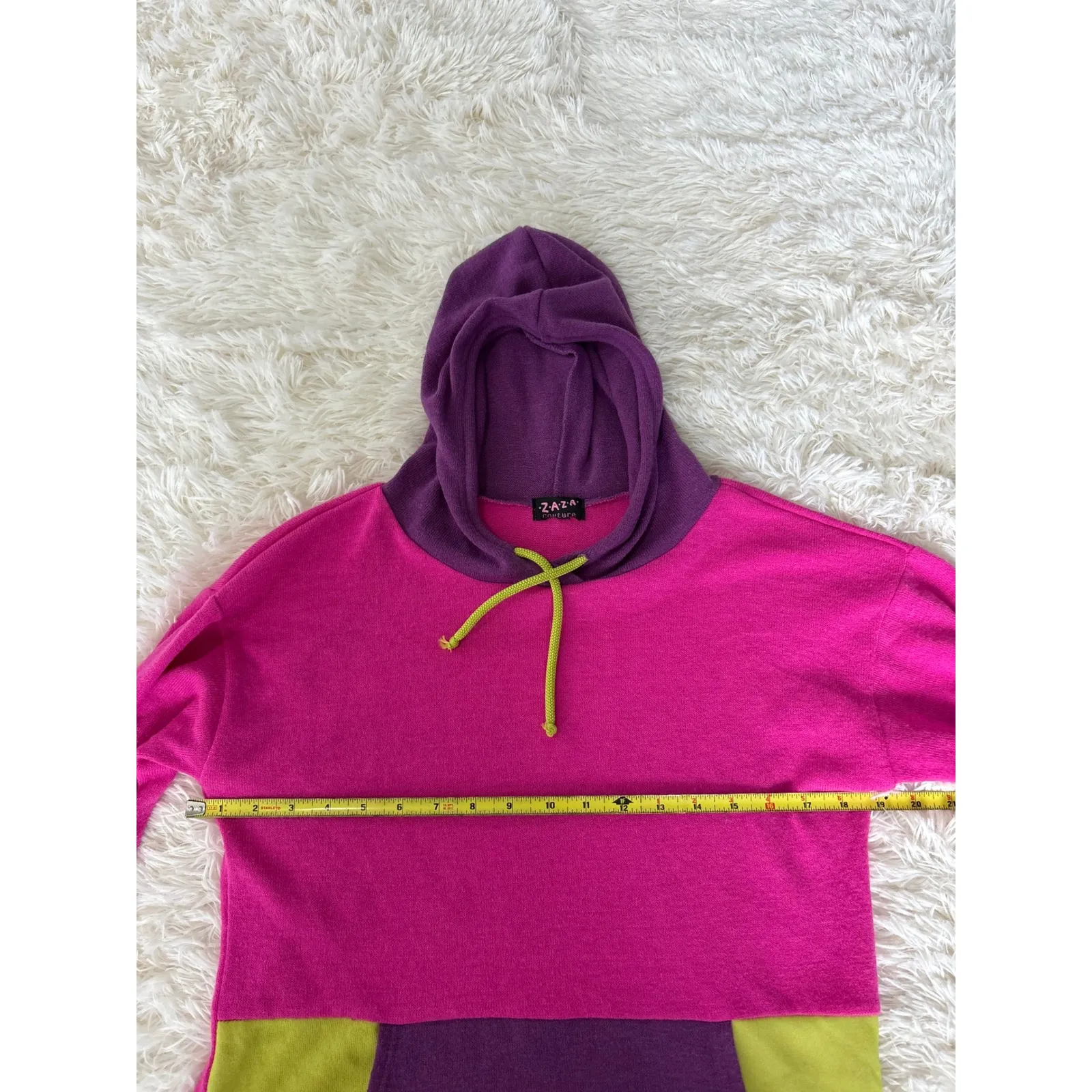 Zaza Color Block Hoodie Pullover Sweatshirt Pink Purple Green Casual - Image 2