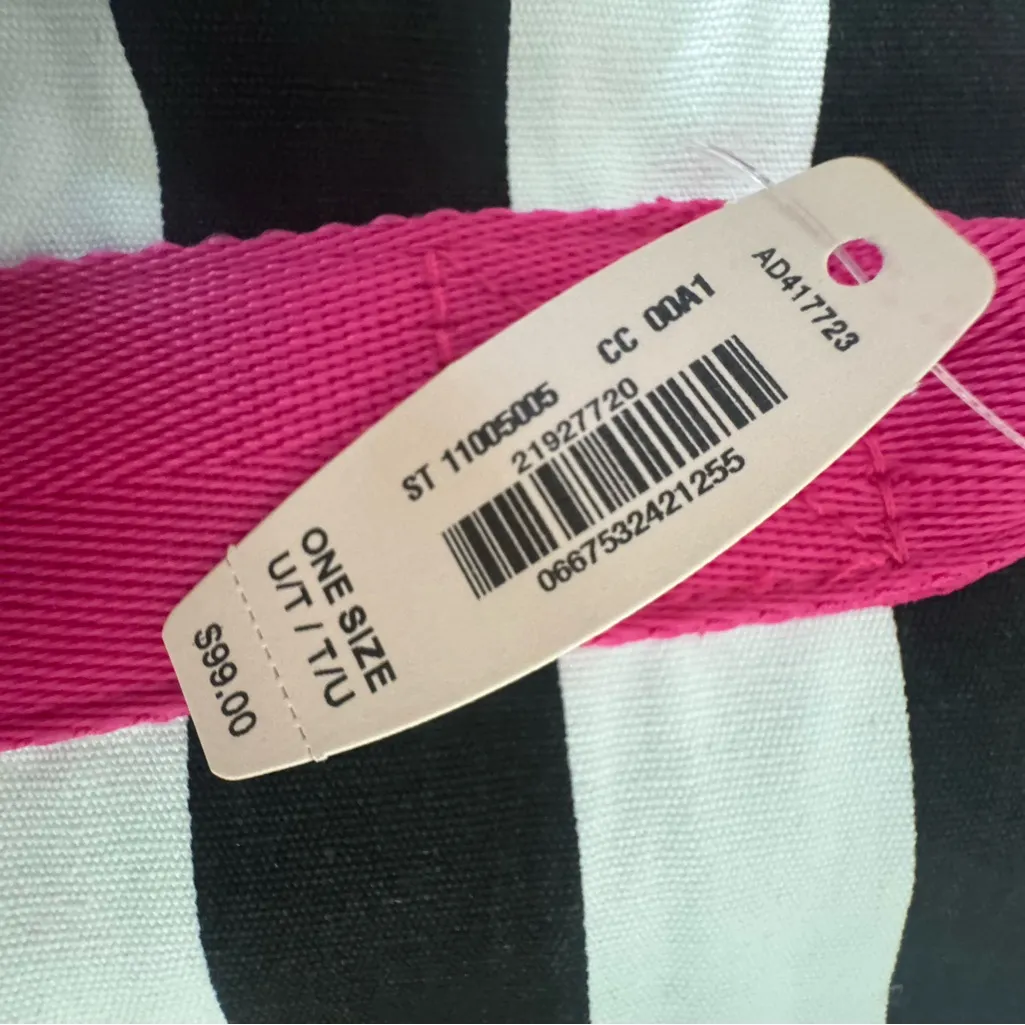 Victoria's Secret Striped Travel Duffel Bag with Pink Handles - Image 4