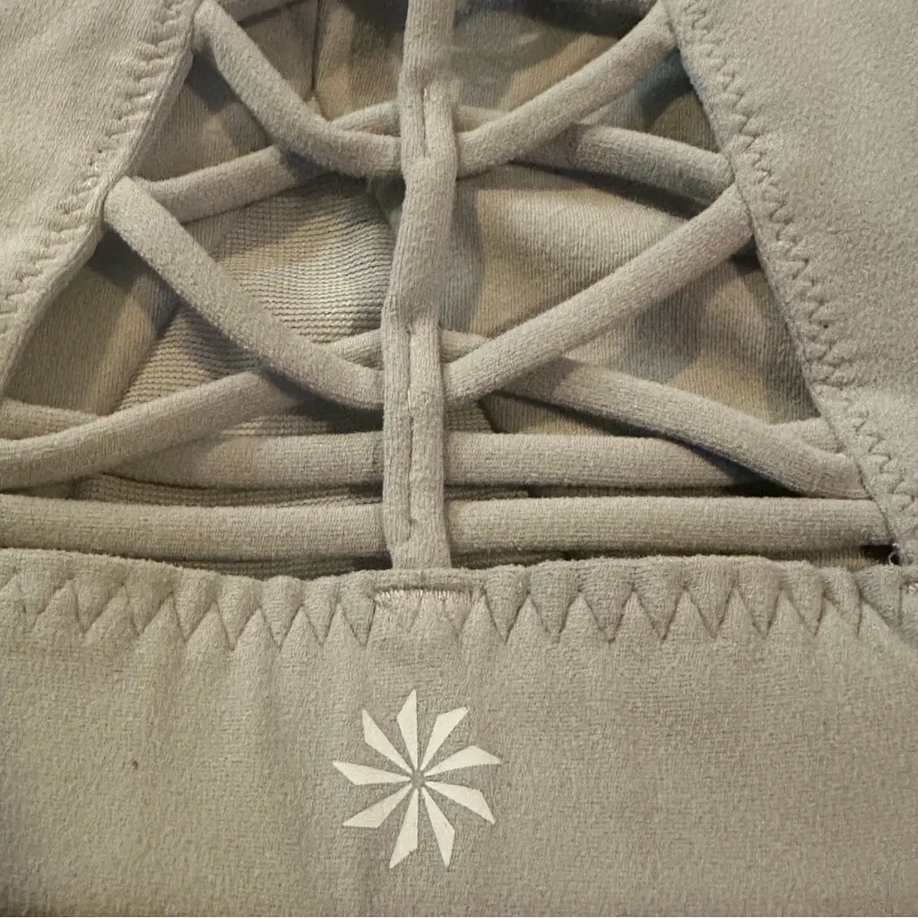 Athleta Sports Bra Racerback Gray Logo Criss Cross Back XL Workout Wear - Image 2